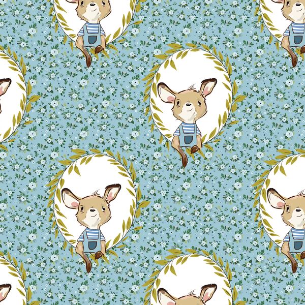 Large Dainty Floral Baby Boy Kangaroo in Blue