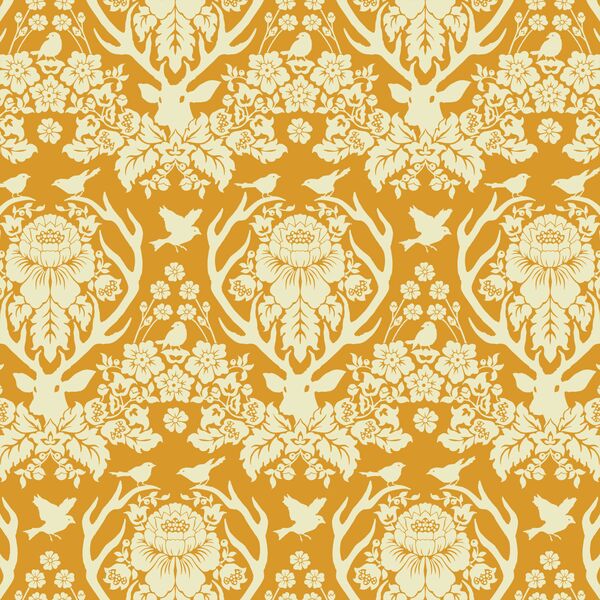 Little Antler Damask in Warm Gold