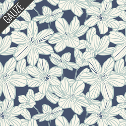 Stripe Blooms Double Gauze in Blue