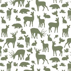 Forest Friends in Olive on White