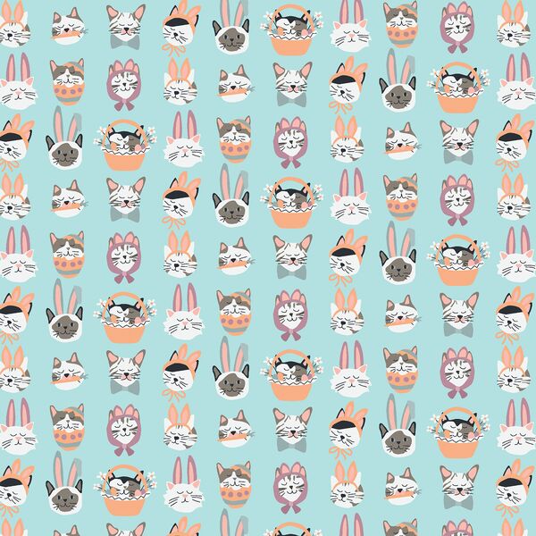 Little Easter Cats in Aqua