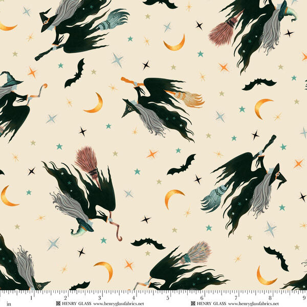 Witches Flying on Broomsticks in Cream