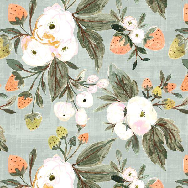 Strawberry Floral Clusters in Vintage Sage