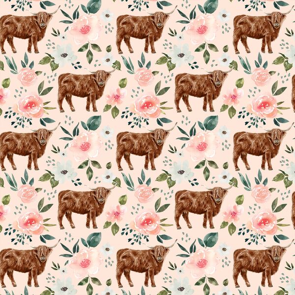 Little Highland Cow in Light Pink