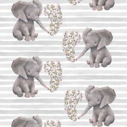 Baby Elephant on Stripes in Grey