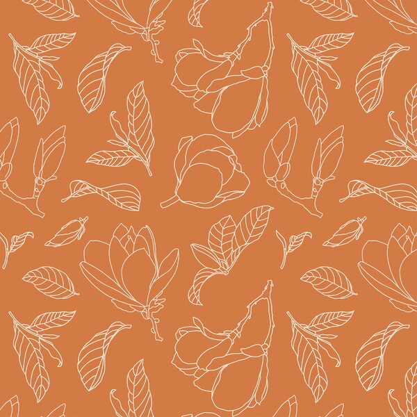Magnolia Line Art in Pink Glow on Caramel