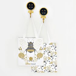 Bee Kind Tote Panel in Onyx and Gold