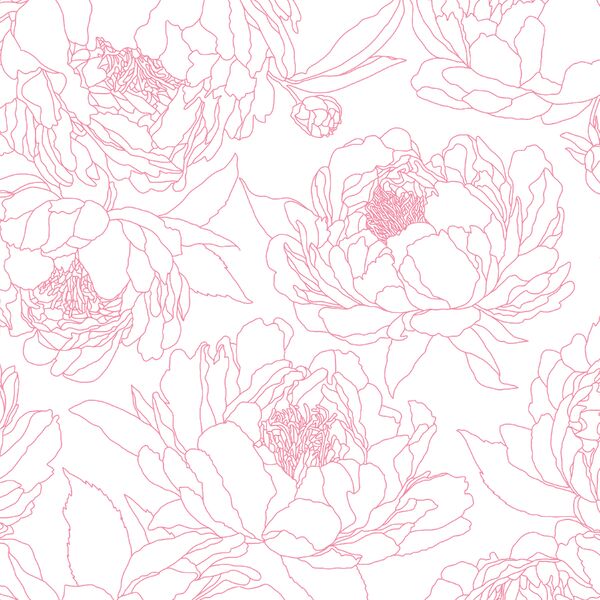 Large Sketched Garden in Peony Pink on White