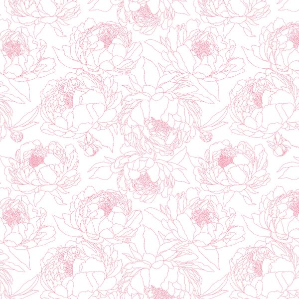 Sketched Garden in Peony Pink on White