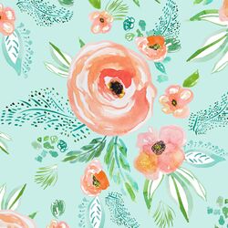 Summer Florals in Light Sea Breeze