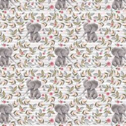 Little Floral Baby Elephant on Stripes in Grey