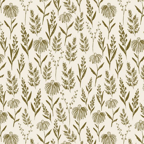 Perennials in Olive on Cream