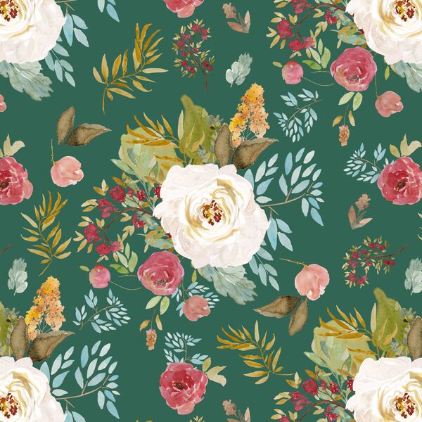Rustic Blooms in Moss Green