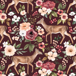 Deer Floral in Maroon