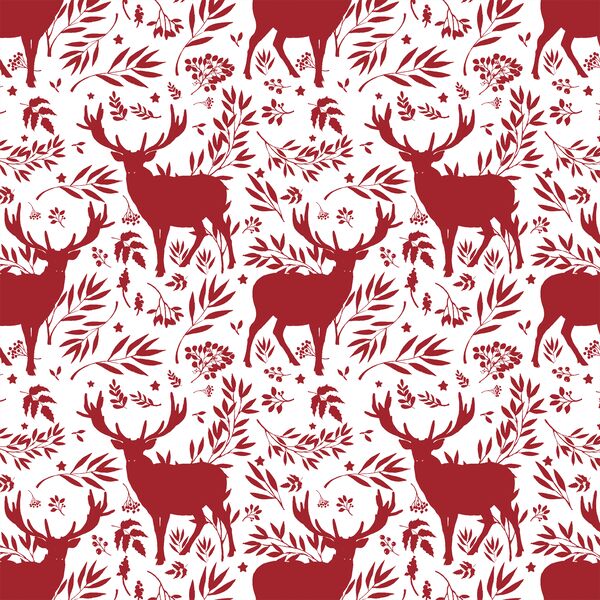 Small Forest Winter Scene in Berry Red on White
