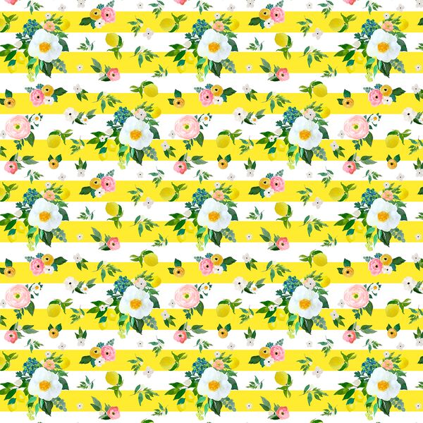 Small Lemon Blossoms in Lemon Stripes