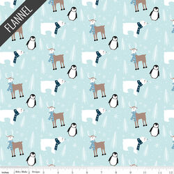 Winter Magic Winter Animals Flannel in Aqua
