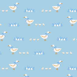 Ducks and Ducklings in Blue