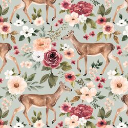Deer Floral in Dewy Green