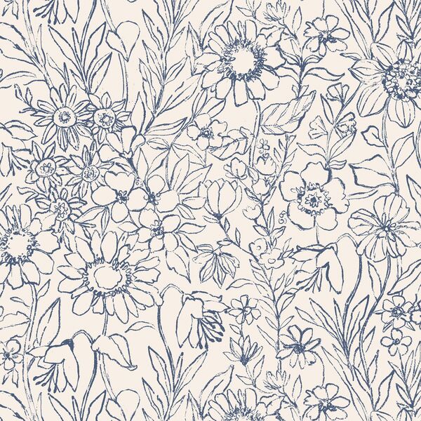 Sketched Garden in Evening Blue