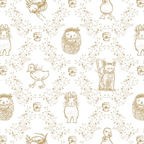 Bunny and Friends in Golden on White