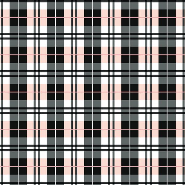 Plaid in Raven and Pink on White