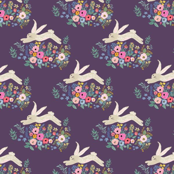 Little Bunny and Blooms in Aubergine