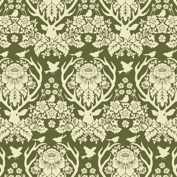 Little Antler Damask in Dark Forest Green