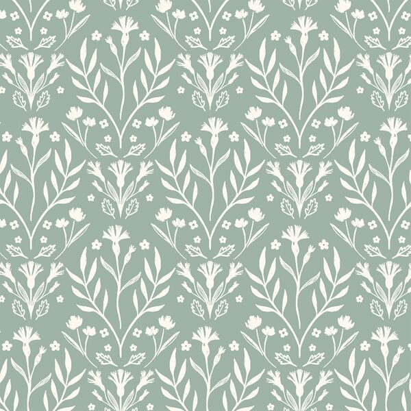Floral Wilderness in Cream on Mint