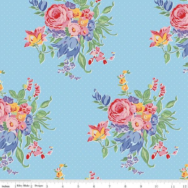 Floral Pindot in Blue