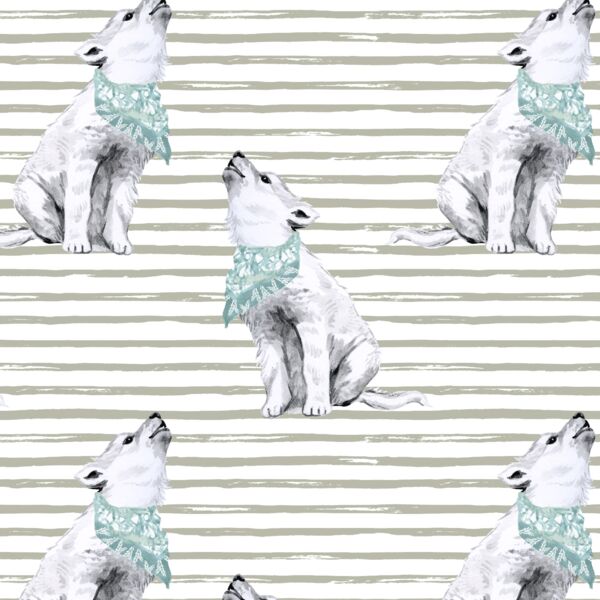 Arctic Wolf on Watercolor Stripes in Permafrost