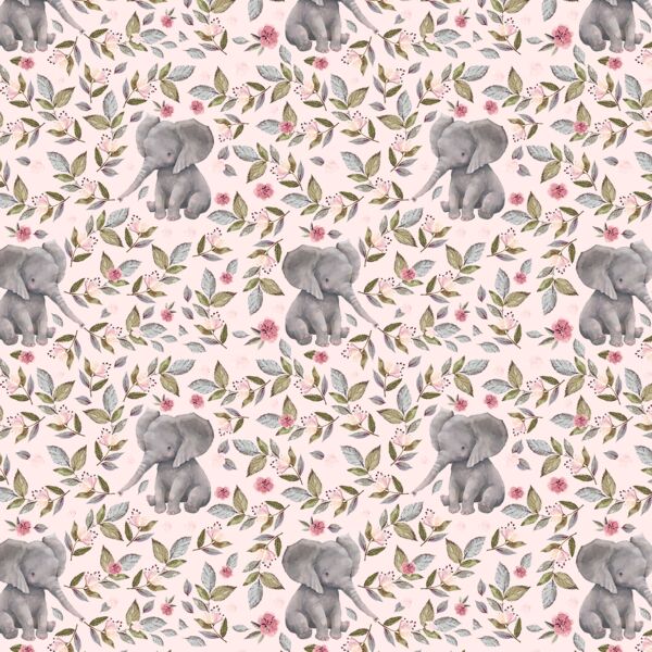Little Floral Baby Elephant in Soft Blush