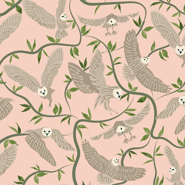 Woodland Owls in Sunrise Pink