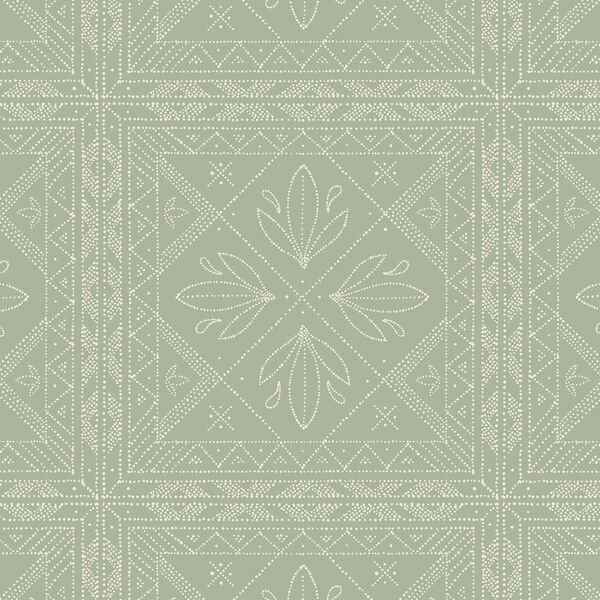 Dotted Tile in Cream on Sage Green