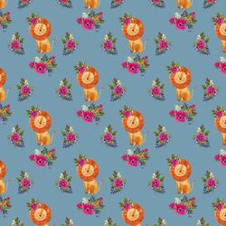 Small Floral Lion in Blue Mist