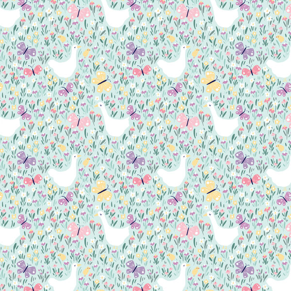 Geese and Butterflies in Green