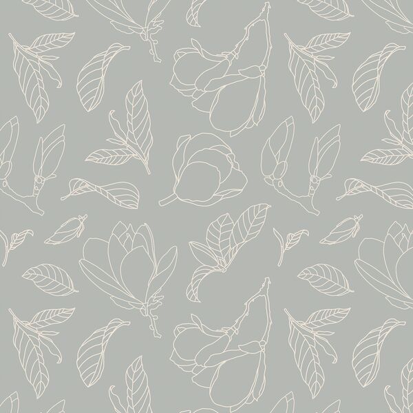 Magnolia Line Art in Cream on Grey