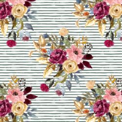 Rose Bouquet on Little Watercolor Stripes in Dusty Jade