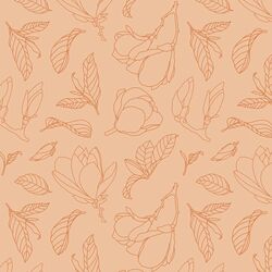 Magnolia Line Art in Caramel on Peach