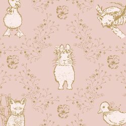 Large Bunny and Friends in Golden on Muted Blush
