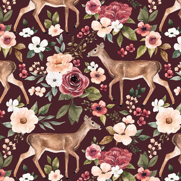 Deer Floral in Maroon