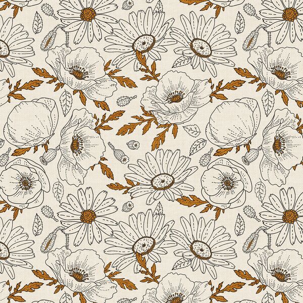 Poppies and Daisies in Cream