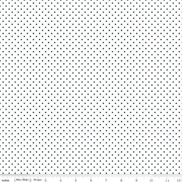 Swiss Dot in Navy on White