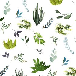 Watercolor Plants in White