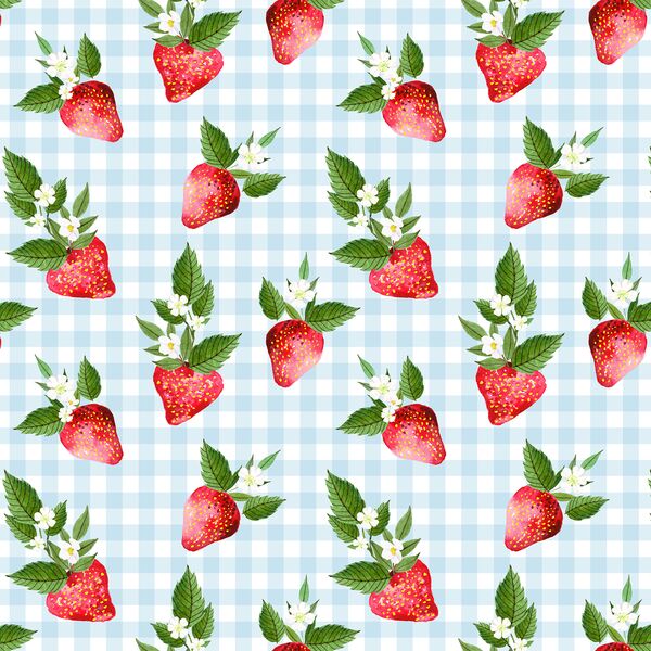 Strawberries in Summer Sky Gingham