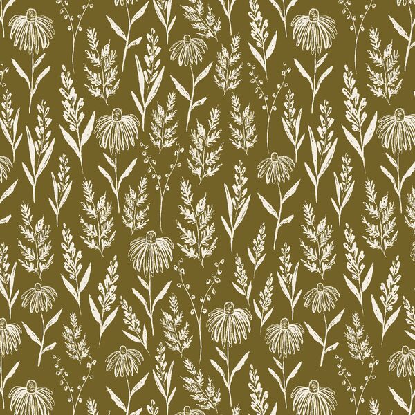 Perennials in Cream on Olive