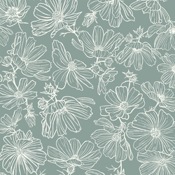 Floral Sketch in Pewter Blue