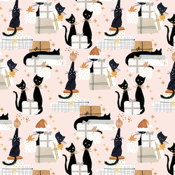 Large Black Cat Christmas in Satin Pink