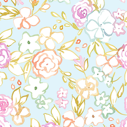 Floral Outline in Sky Blue
