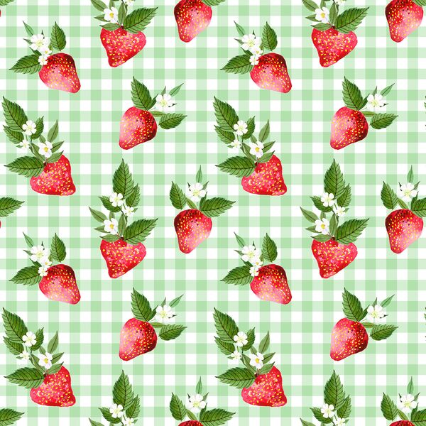Strawberries in Leafy Green Gingham